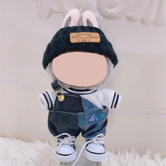 17 cm Doll Clothes for Dolls Cute Clothes Set for Doll Dress Up with T-Shirt Overalls Hat and Shoes